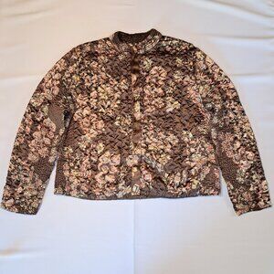 Ruby Rd. Brown Floral Jacket Polyester Full Zip Womens Size XL